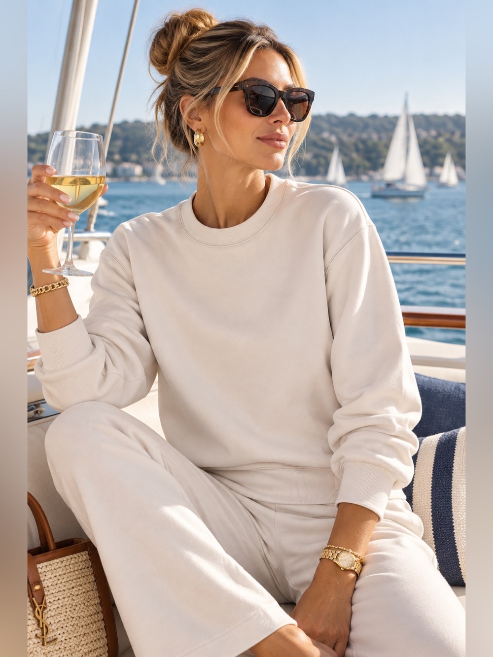 NEW Brochu Walker The Mallo Sweatshirt, Oyster, Refined French Terry Sweatshirt